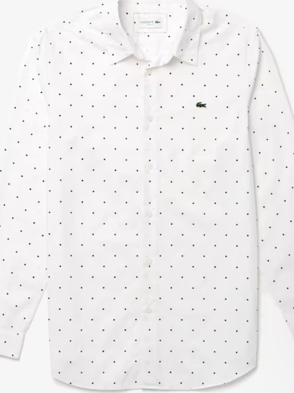 Lacoste White Dot-Print Long-Sleeve Cotton Shirt